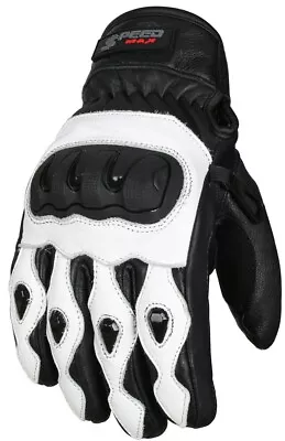 Mens White/black Hard Knuckle Winter/summer Motorbike Motorcycle Leather Gloves • £14.99