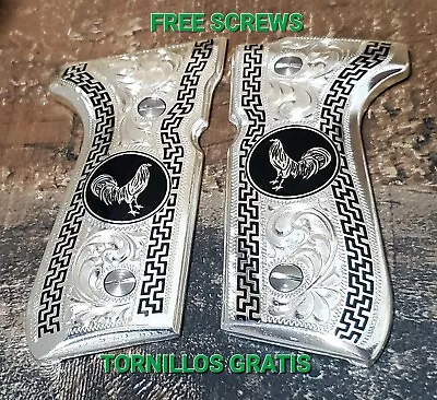Gallos Premium Mexican Cachas Beretta 92fs  Aluminium Gun Grips Silver Plated • $169