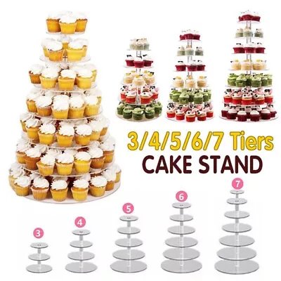 3/4/5/6/7/Tier Acrylic Clear Round Cupcake Cake Stand Birthday Wedding Party AU • $18.99