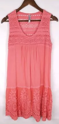 Monoreno Peach Crochet Embroidered Lace Shift Dress Sleeveless- Medium • $13