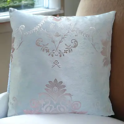 Blush Pink Duck Egg Blue Spec Scandi Damask Flower Cushion Covers 18x18  45x45cm • £4.99