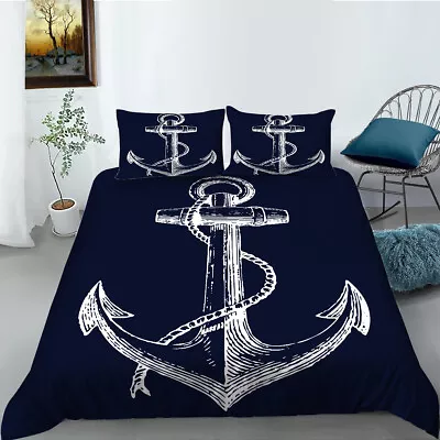 Nautical Theme Comforter Cover Set Anchor Print Luxury Bedding Set，Bed Sets • £47.99