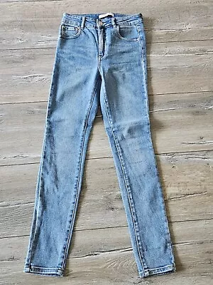 Decjuba Blue Jeans D-Luxe Skinny Zip Fly Denim High Waisted Pockets Size 8 • $15