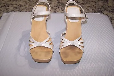 L.e.i VINTAGE Heels White Wooden Sandals Women’s Shoes Size 6M US “DRIFT* • $29.95