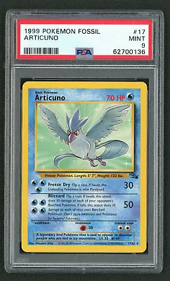 $40 • Buy 1999 Pokemon Fossil 17 Articuno PSA 9 MT