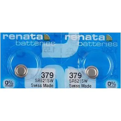 2 X Renata 379 1.55v Watch Cell Batteries SR521SW Mercury Free Silver Oxide • £3.22