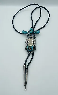 Antique Old Pawn Navajo Sterling Silver Turquoise Large Kachina Bolo Necklace • $599