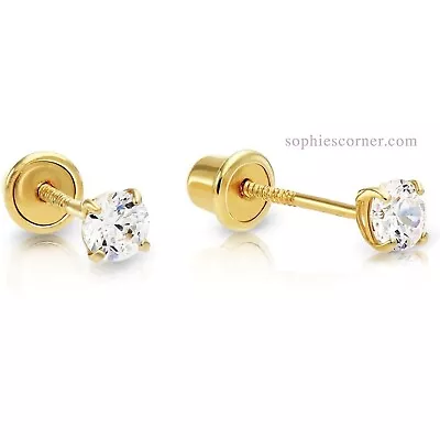2mm Genuine Diamond Child Stud Earrings In 14k Yellow Gold With Screw Backs • £51.39