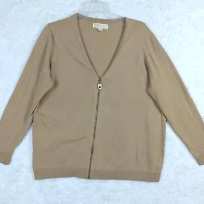 Michael Kors Womens Sweater Cardigan Full Zip V Neck Brown Long Sleeve Plus 1X  • $14.31
