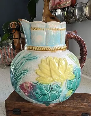 Large Antique Victorian Majolica Samuel Lear Water Pond Lilly Pad Jug • £25.95