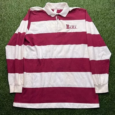 VTG 90s Alabama Crimson Tide Rugby Polo Shirt Mens XL Striped Long Sleeve READ • $18.99