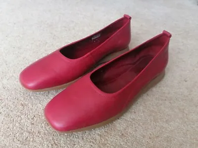 Ladies Red Leather Ecco Flat Shoes Size UK 8 - VGC • £26.50