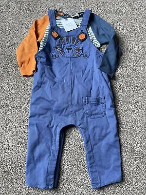 Next Baby Boys 6-9 Months Dungarees Outfit Blue Orange Tiger • £13