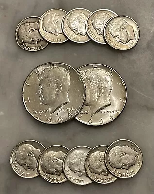 $2 Face 90% Silver 2 1964 Kennedy Half Dollar 10 Roosevelt Dime Choose # Of Lots • $55.95