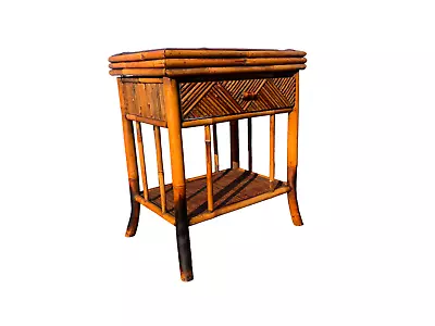 Vintage Tiger Burnt Bamboo Table One Drawer • $390