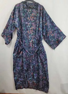 Vintage Christian Dior Monsieur Luxury Robe Dk Blue Satin Paisley One Size Men's • $89.95