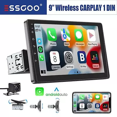 Single 1 DIN 9  Car Stereo W/ Wireless Carplay & Android Auto Bluetooth + Camera • $96.59