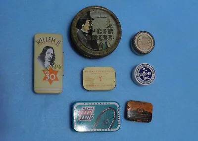 Lot Of 7 Small Vintage Tins Tobacco Fish Hooks Bicycle Repair Kit Tools • $19.99
