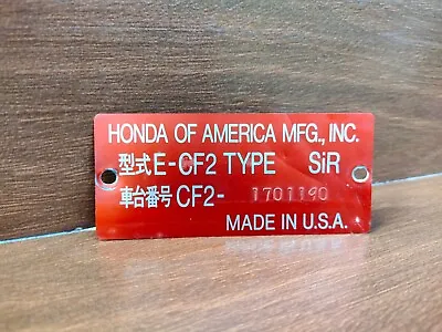 HONDA OF AMERICA ACCORD WAGON E-CF2 SiR 1997 Aluminium Chassis Nameplate Emblem • $47.99