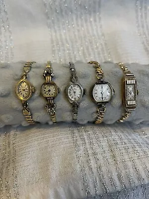 Vintage Ladies Watch Lot Bulova WORKING Benrus Parts Repair Gold Filled Old 4AF • $28