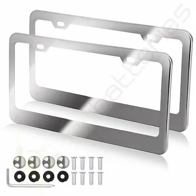 $12.12 • Buy 2X 2 Hole Metal License Plate Frame Hd Stainless Steel Chrome For Audi/Bmw/Acura