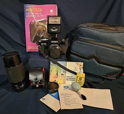 MINOLTA X-7A 35MM SLR FILM CAMERA LOT Flash Zoom Lens Manuals Bag Tested Works • $65