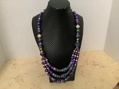 Vintage Purple Green Silver Tone Costume Necklace • $19