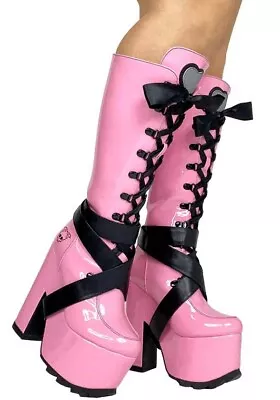 YRU SHOES Vamp Draculaura [Pink/Black] | MONSTER HIGH PLATFORM BOOTS Gothic • $377.95