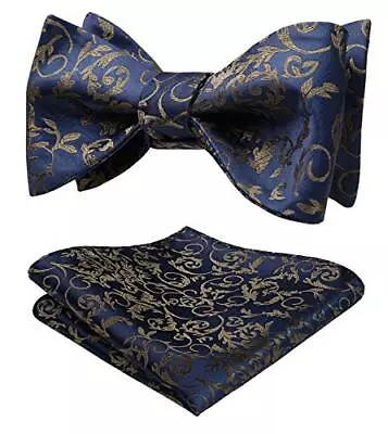 Navy Paisley Bow Ties For Men Floral Self Tie Bow Tie Pocket Square Set Forma... • $29.03