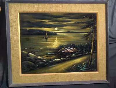 Vintage Black Velvet Painting... Polynesian Sunset Painting • $40