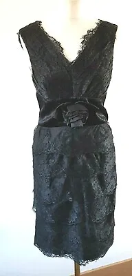 £9.99 • Buy BASTYAN Ladies Black Lace Meshed Tiered Mini V-Neck Shift Dress 2 UK 10