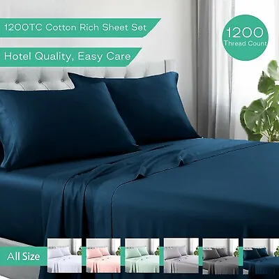 $54 • Buy 1200TC Cotton Rich Bedding Sheet Set Fitted Flat Pillow Case Single Queen Double
