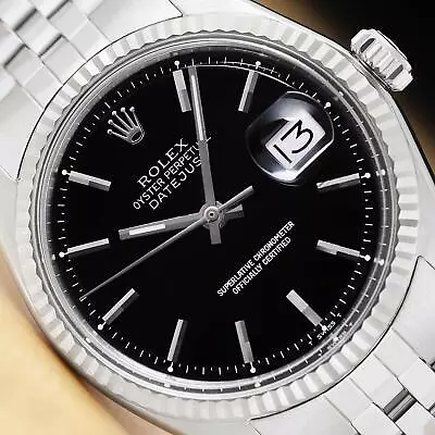 Rolex Mens Datejust Black Dial Fluted Bezel 18k White Gold Stainless Steel Watch • $4399