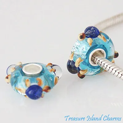 Sea Ocean Turtle Blue Foil Murano Glass 925 Sterling Silver European Bead Charm • £14.41