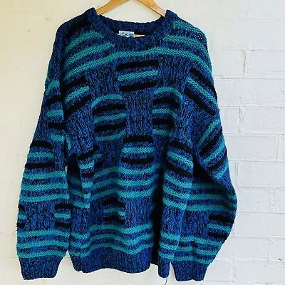 Icelandic Men's Coogi Style Pure New Wool Sweater Sz L Multicolour 90’s Jumper • $149.99