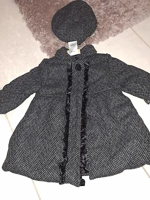 Baby Girl Designer Coat & Matching Cap Winter Wool 12 Months By Penelope • £18