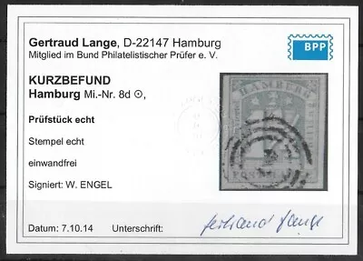 HAMBURG GERMANY 1864 Used Imperf 1 1/4 S Michel #8d CV €110 EXPERTIZED • $9.50