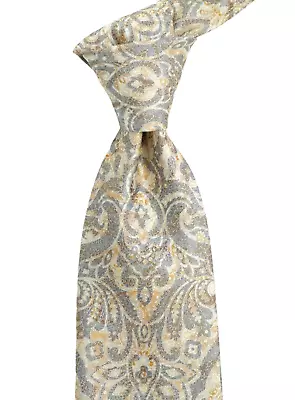 $225 NWOT ITALO FERRETTI Textured Gray & Brown Paisley Silk Neck Tie Italy 3.1W • $35