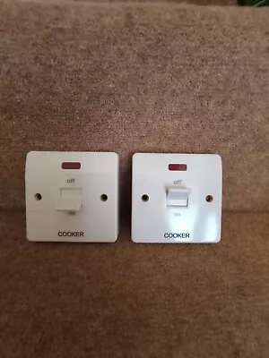 2 X MK Logic Plus K5105 White 32a DP Switch With Neon - Engraved With 'COOKER' • £20