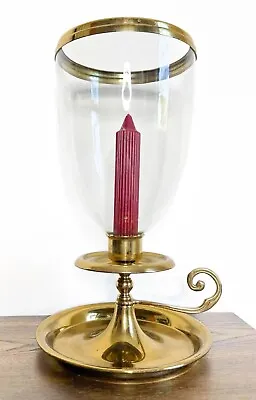 Virginia Metalcrafters Brass Candlestick Holder Glass Hurricane Lantern Vintage • $159.99