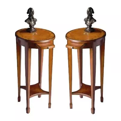 Home Square Traditional Round Accent Table In Olive Ash Burl - Set Of 2 • $396.06