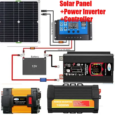 $49.58 • Buy Solar Panel Power Kit Battery Generator Charger Controller + Car Power Inverter