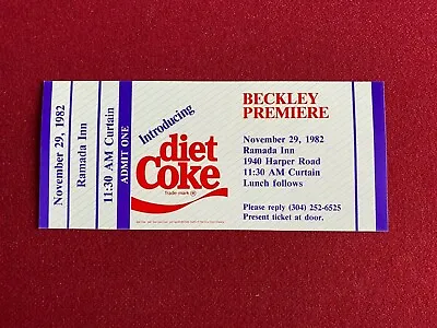 1982 Coca-Cola  Diet Coke   Un-Used  PREMIERE TICKET (Scarce / Vintage) • $37.11