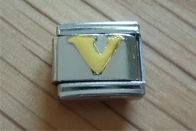 Italian Charms - Gold Letters Letter V Fits Classic Size Italian Charm Bracelet • £3.70