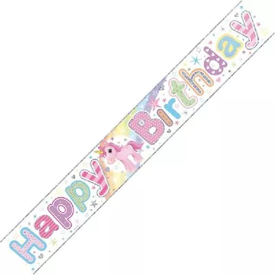 9ft Unicorn Happy Birthday Foil Banner Girls Party Decorations  • £1.99