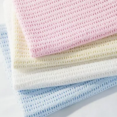 Cellular Blanket Premium Quality 100% Cotton Pram/Cotbed/Single/Double/King Bed. • £6.99