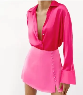 ZARA Pink Buttoned Satin Skort Sz. S • $19.99