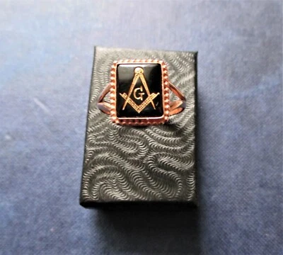 £27.99 • Buy Masonic Ring. 925 Solid Silver.  Gold Plated .  Black Stone With Gold Iinsignia