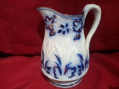 Antique Victorian Relief Moulded Lustre Flow Blue & White Barley Vine Hops 16cm • £16.50