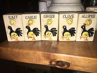 Vintage Rooster Spice Rack 5 Pieces 1950s • $5